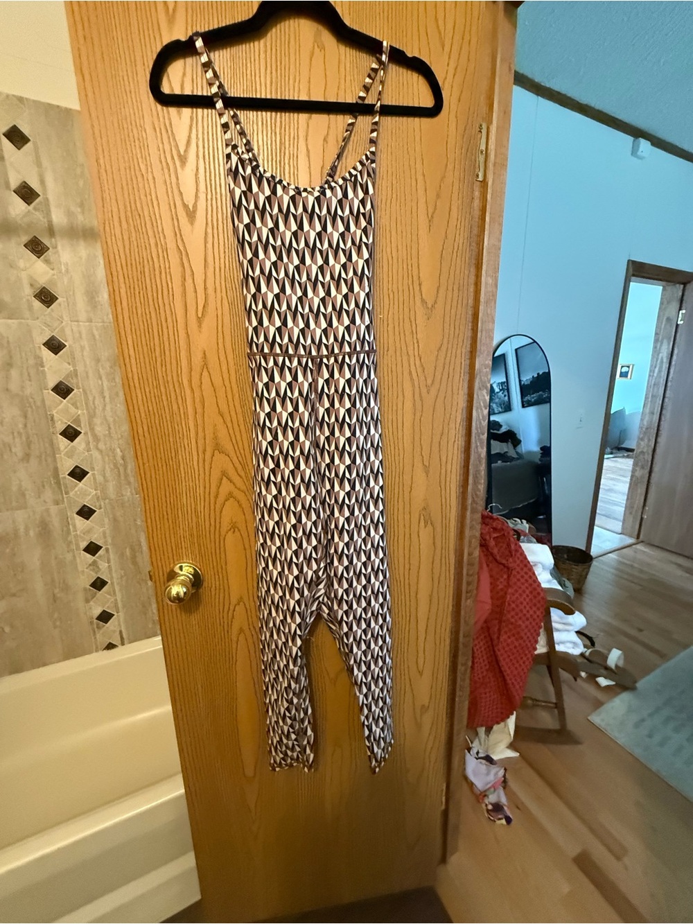 Terez Black & White Geometric Strap Jumpsuit